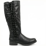 Black Leather High Boots Low Block Heel Warm Lining Knee High Casual Office