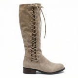 Black Leather High Boots Low Block Heel Warm Lining Knee High Casual Office