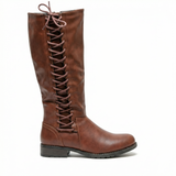 Black Leather High Boots Low Block Heel Warm Lining Knee High Casual Office