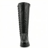 Black Leather High Boots Low Block Heel Warm Lining Knee High Casual Office