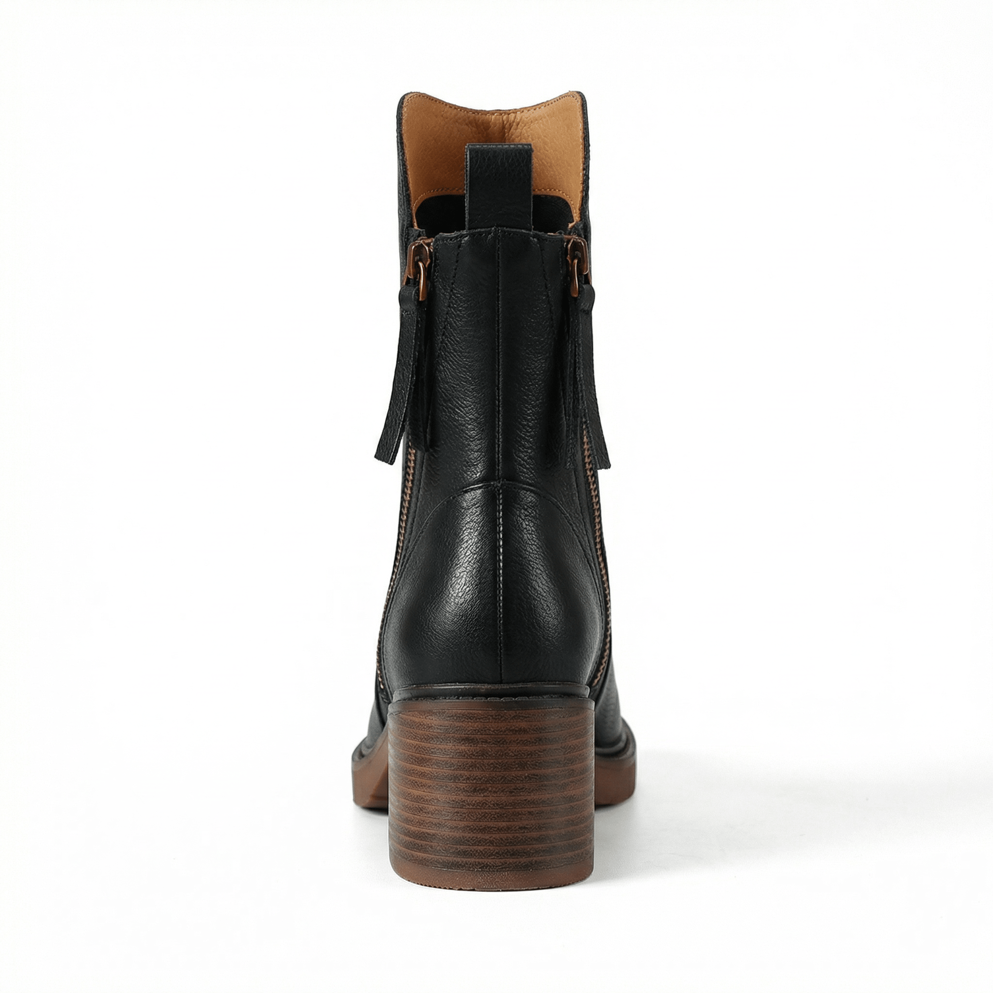 Ankle Boots Women Leather Round Toe Block Heel Side Zip Closure - Mateo & Eliana
