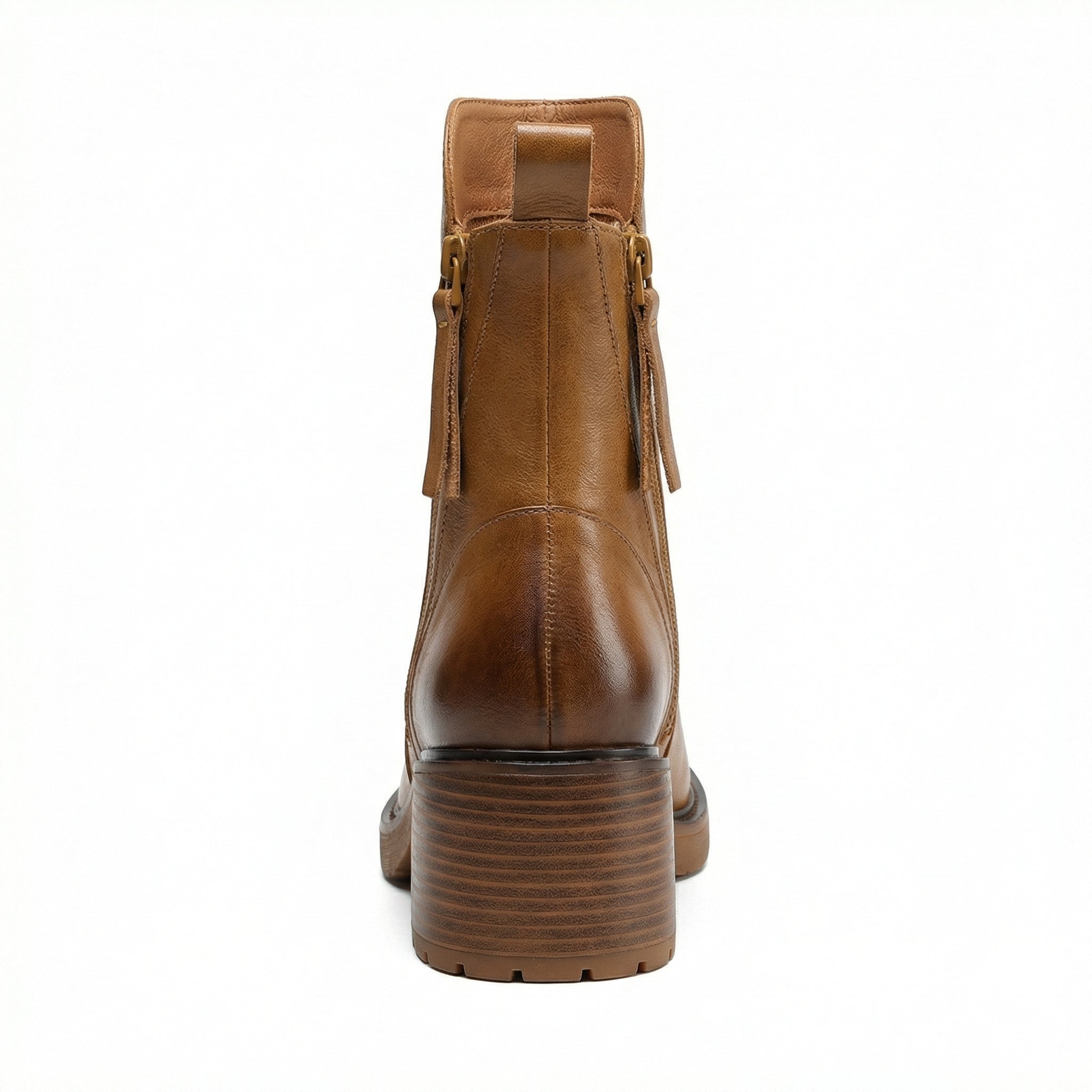 Ankle Boots Women Leather Round Toe Block Heel Side Zip Closure - Mateo & Eliana