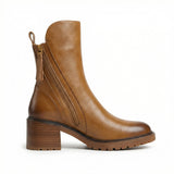 Ankle Boots Women Leather Round Toe Block Heel Side Zip Closure - Mateo & Eliana