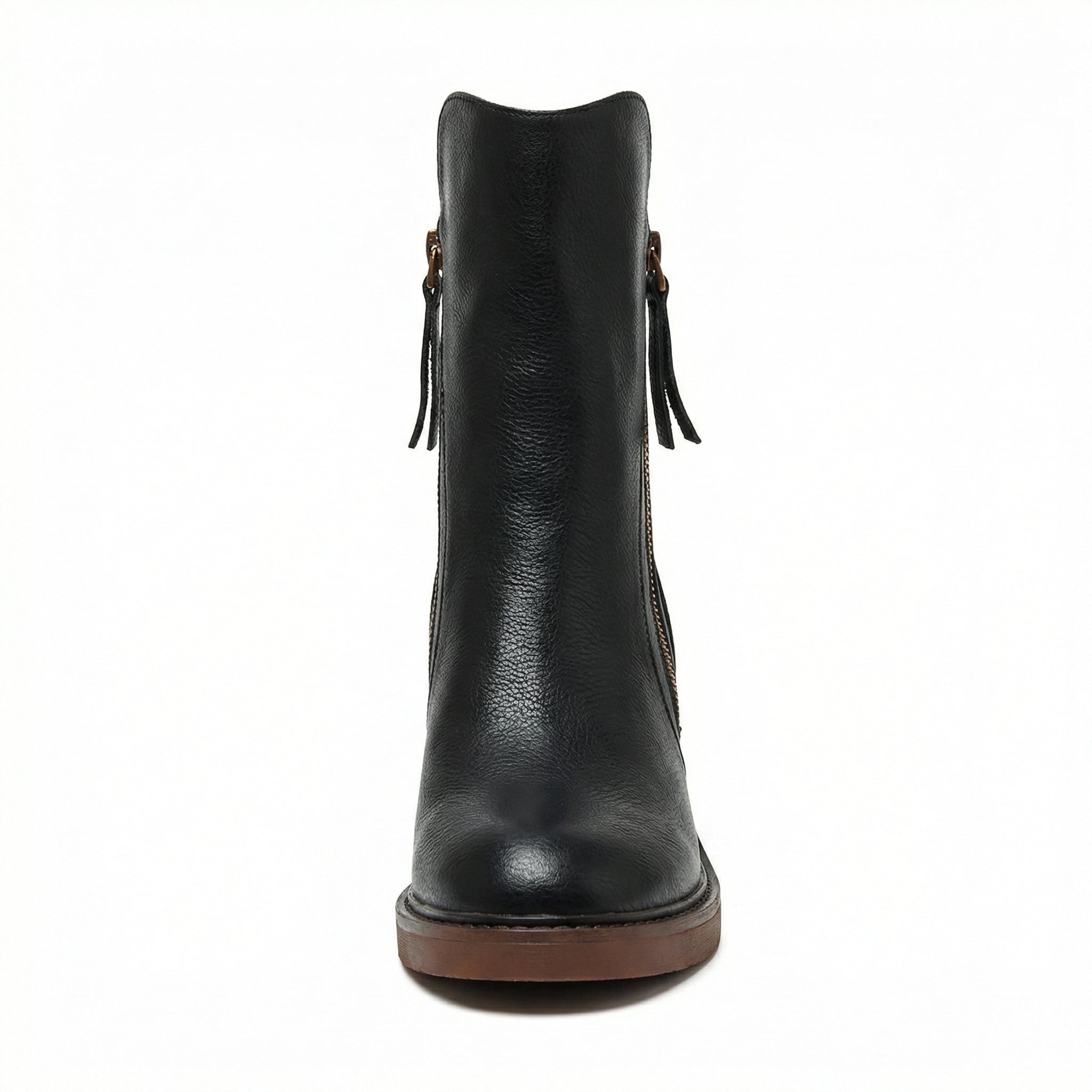 Ankle Boots Women Leather Round Toe Block Heel Side Zip Closure - Mateo & Eliana