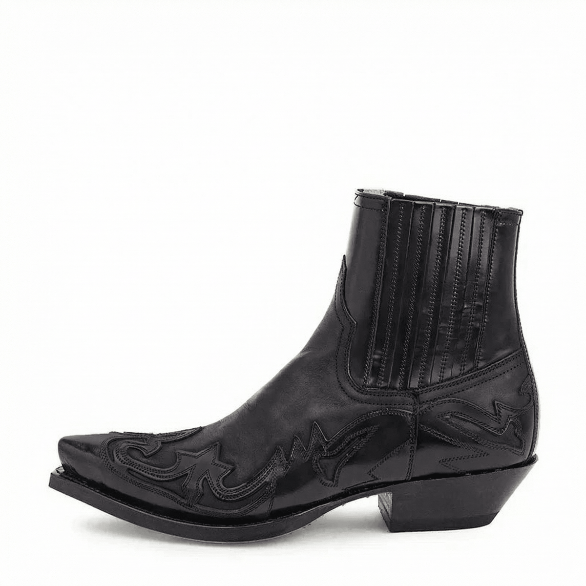 Cowboy Boots Western Genuine Leather Pointed Toe Block Heel Embroidered Pull-On - Mateo & Eliana