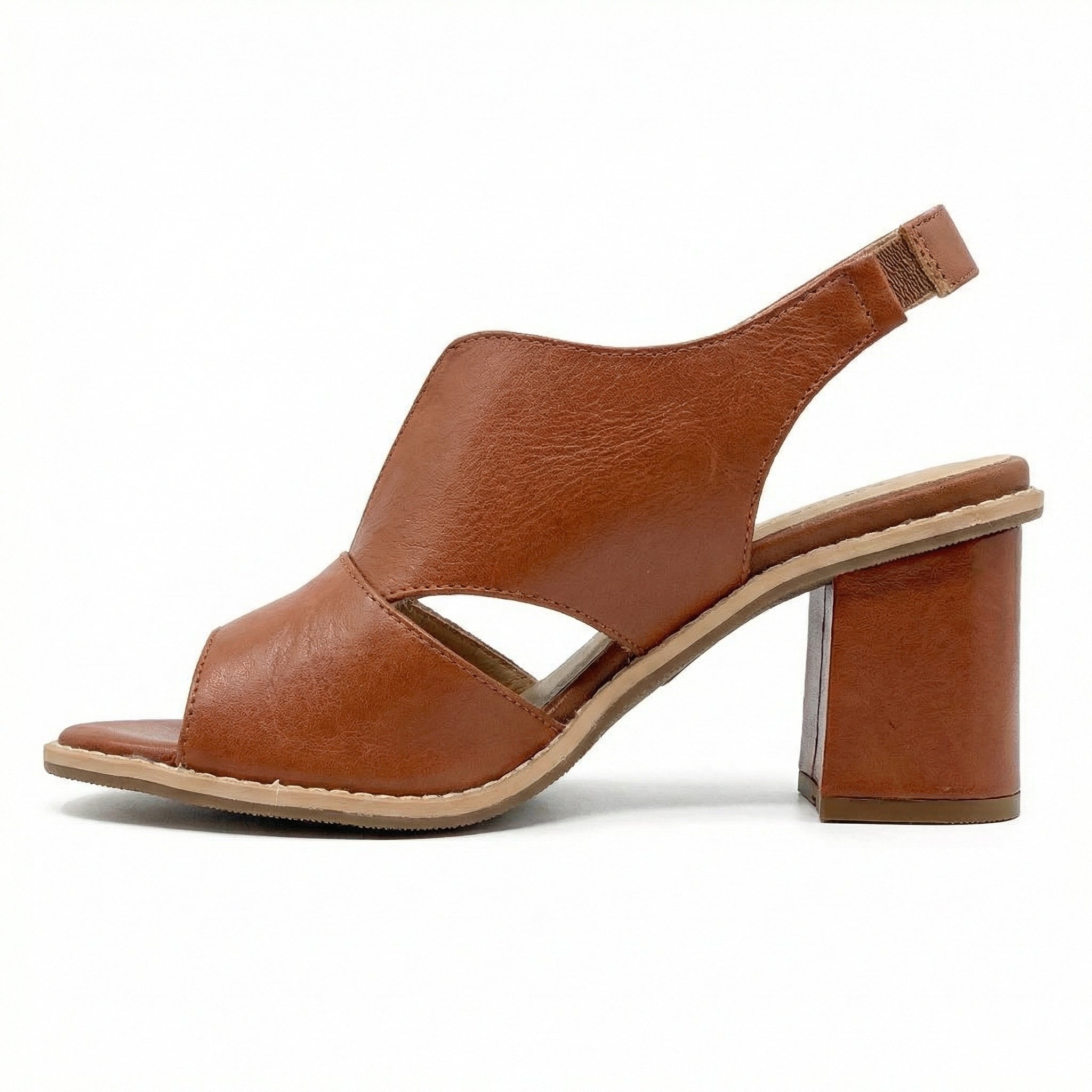Leather Heeled Sandals with Comfort Footbed, Non-Slip Sole, Buckle Strap - Mateo & Eliana