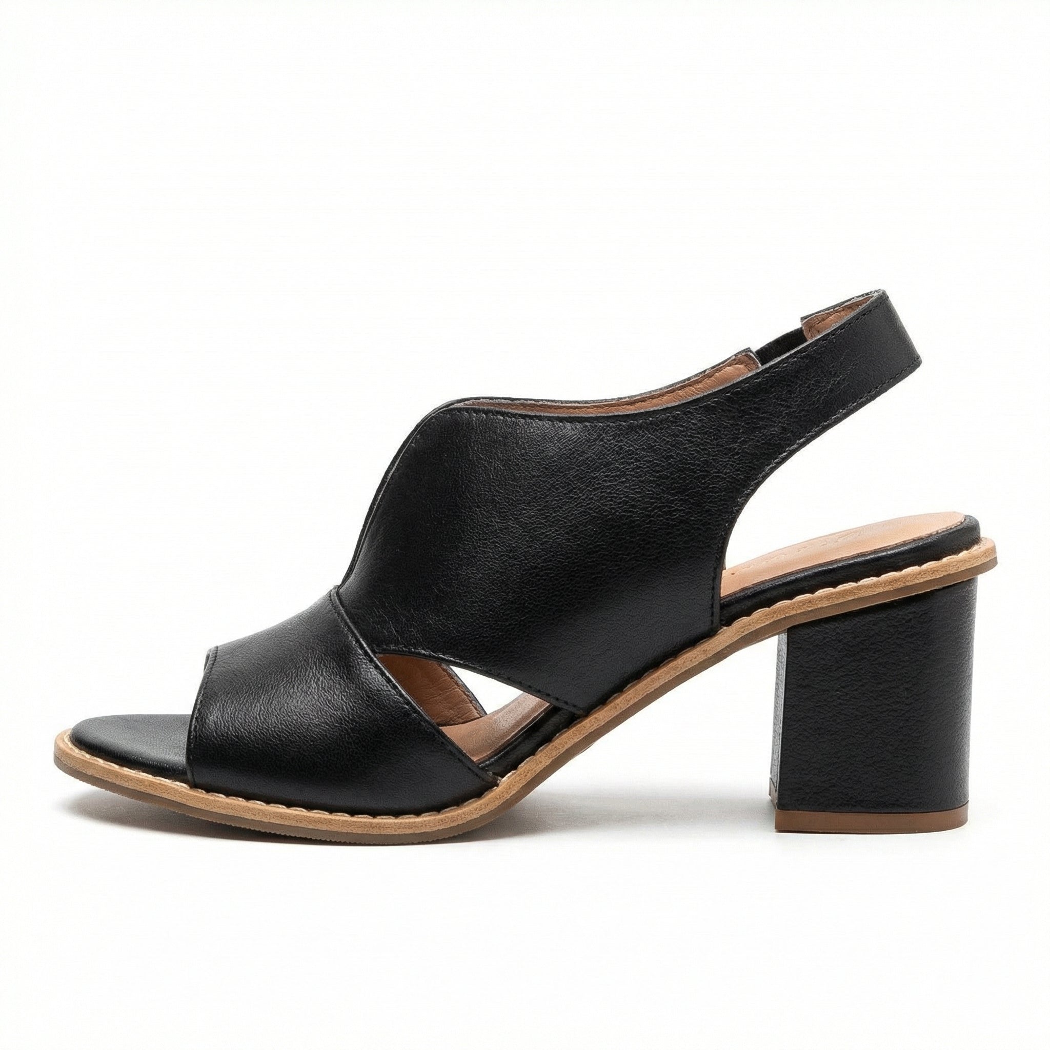 Leather Heeled Sandals with Comfort Footbed, Non-Slip Sole, Buckle Strap - Mateo & Eliana