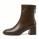Square Toe Ankle Boots Mid Block Heel Side Zipper Women's Everyday Wear - Mateo & Eliana