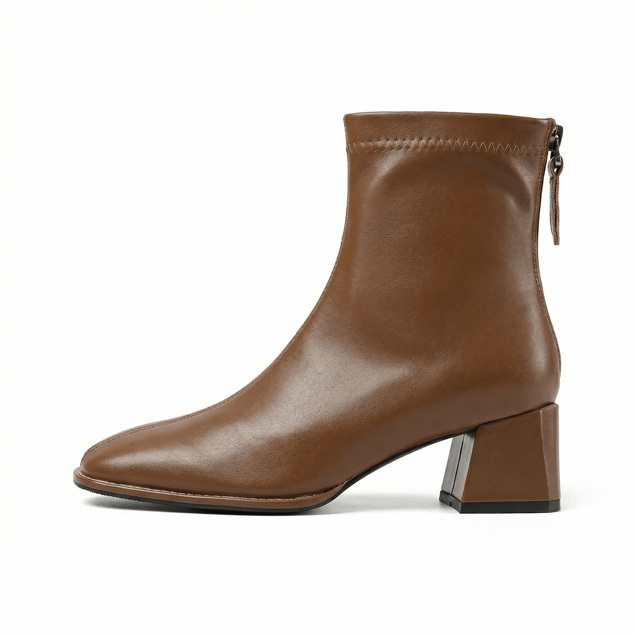 Square Toe Ankle Boots Mid Block Heel Side Zipper Women's Everyday Wear - Mateo & Eliana