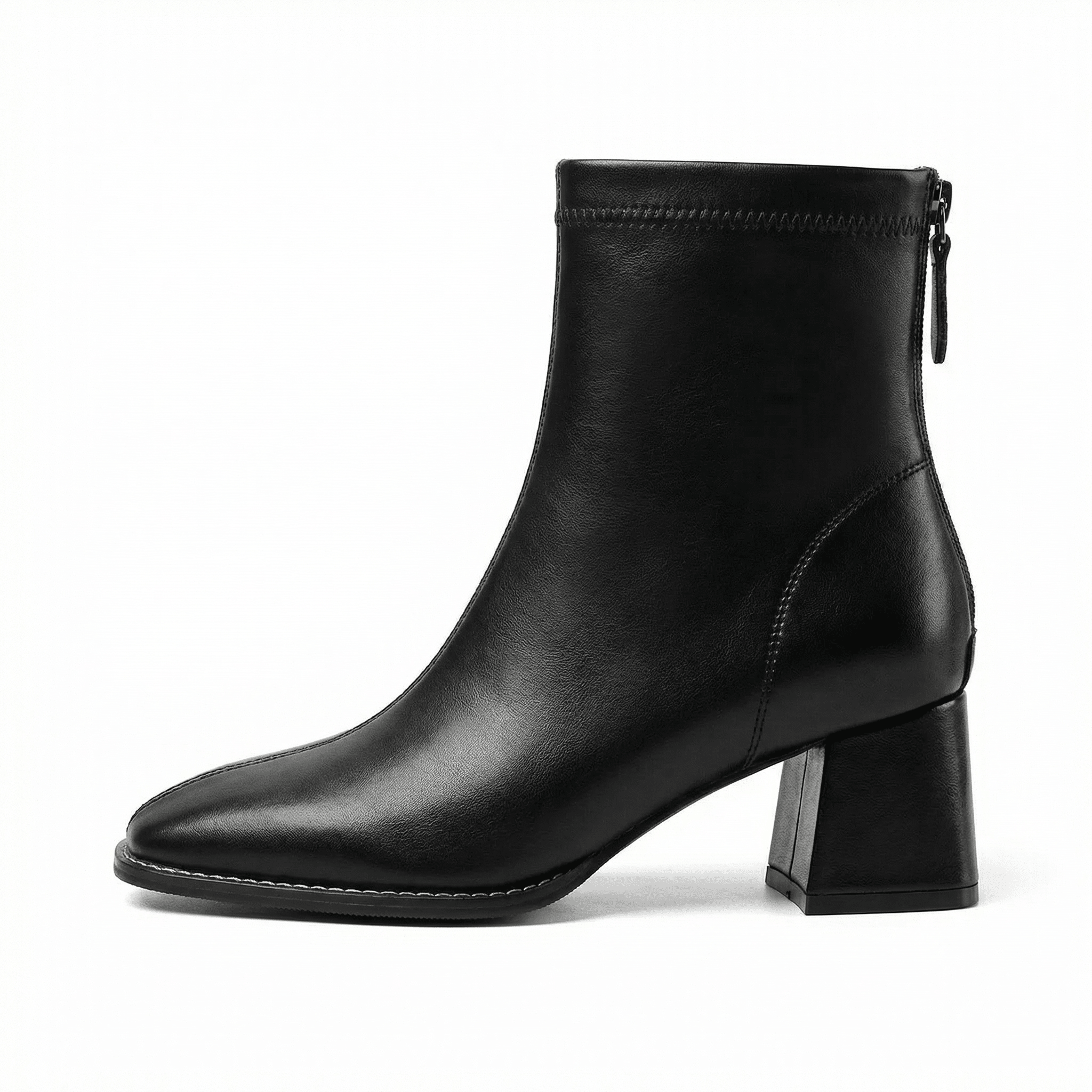 Square Toe Ankle Boots Mid Block Heel Side Zipper Women's Everyday Wear - Mateo & Eliana