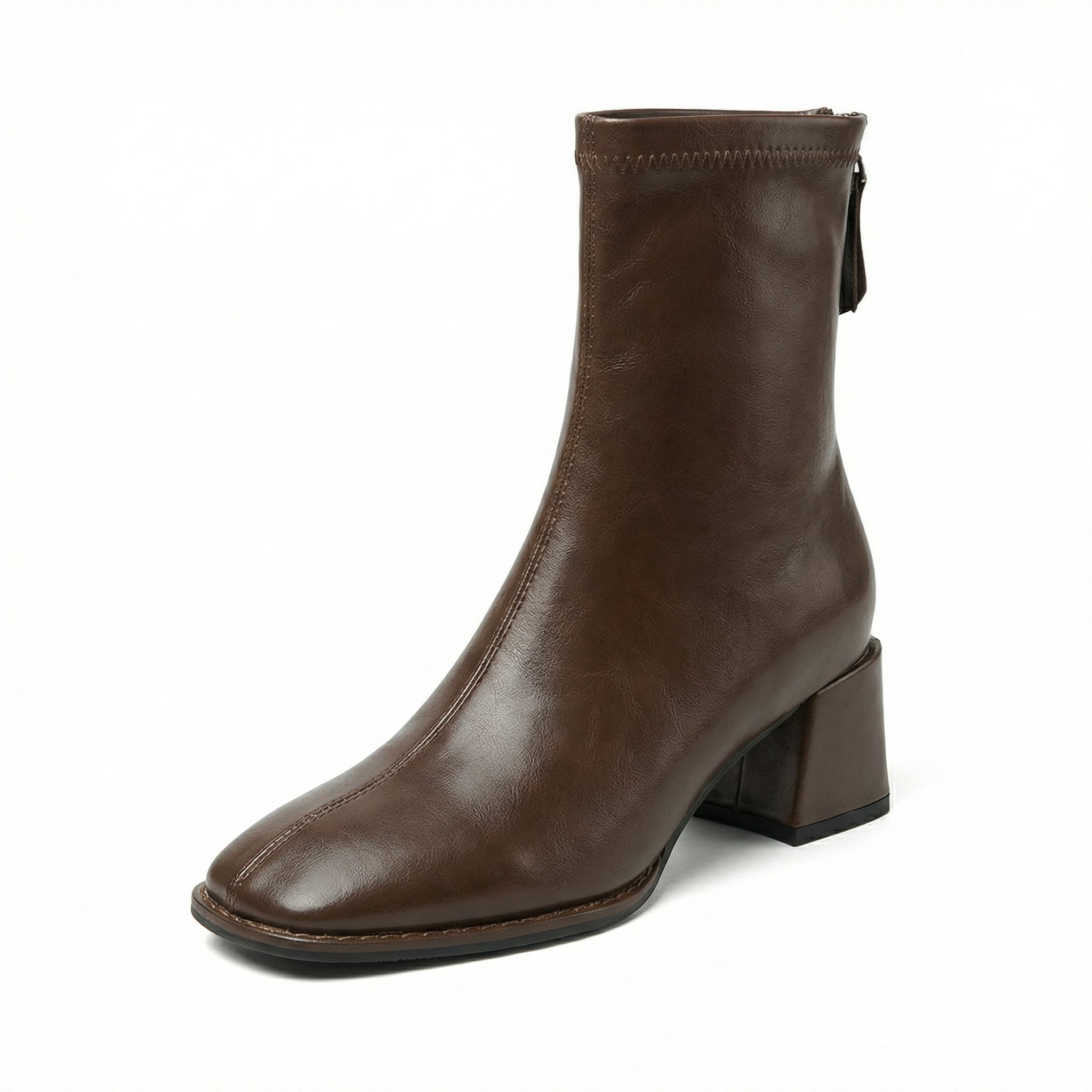 Square Toe Ankle Boots Mid Block Heel Side Zipper Women's Everyday Wear - Mateo & Eliana