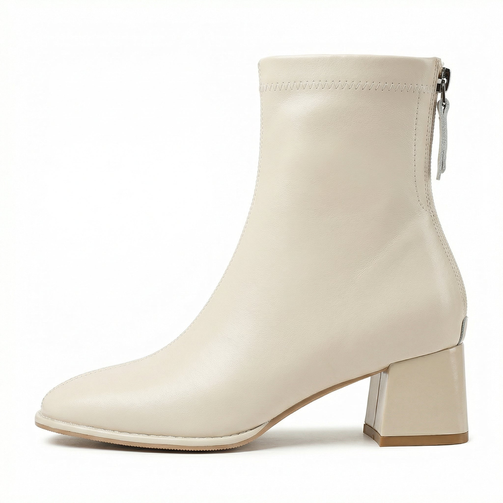 Square Toe Ankle Boots Mid Block Heel Side Zipper Women's Everyday Wear - Mateo & Eliana