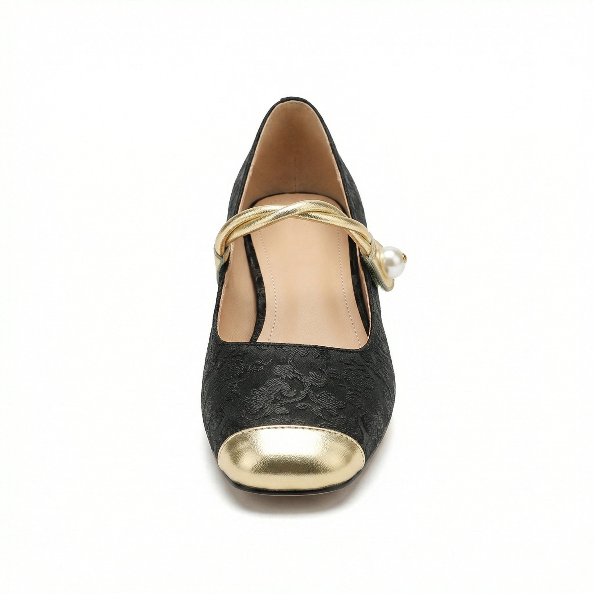 Square Toe Heels Pearl Ankle Strap Floral Fabric Cushioned Insole - Mateo & Eliana