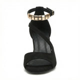 Women's Block Heel Sandals Open Toe Ankle Strap Buckle Closure Evening Party - Mateo & Eliana
