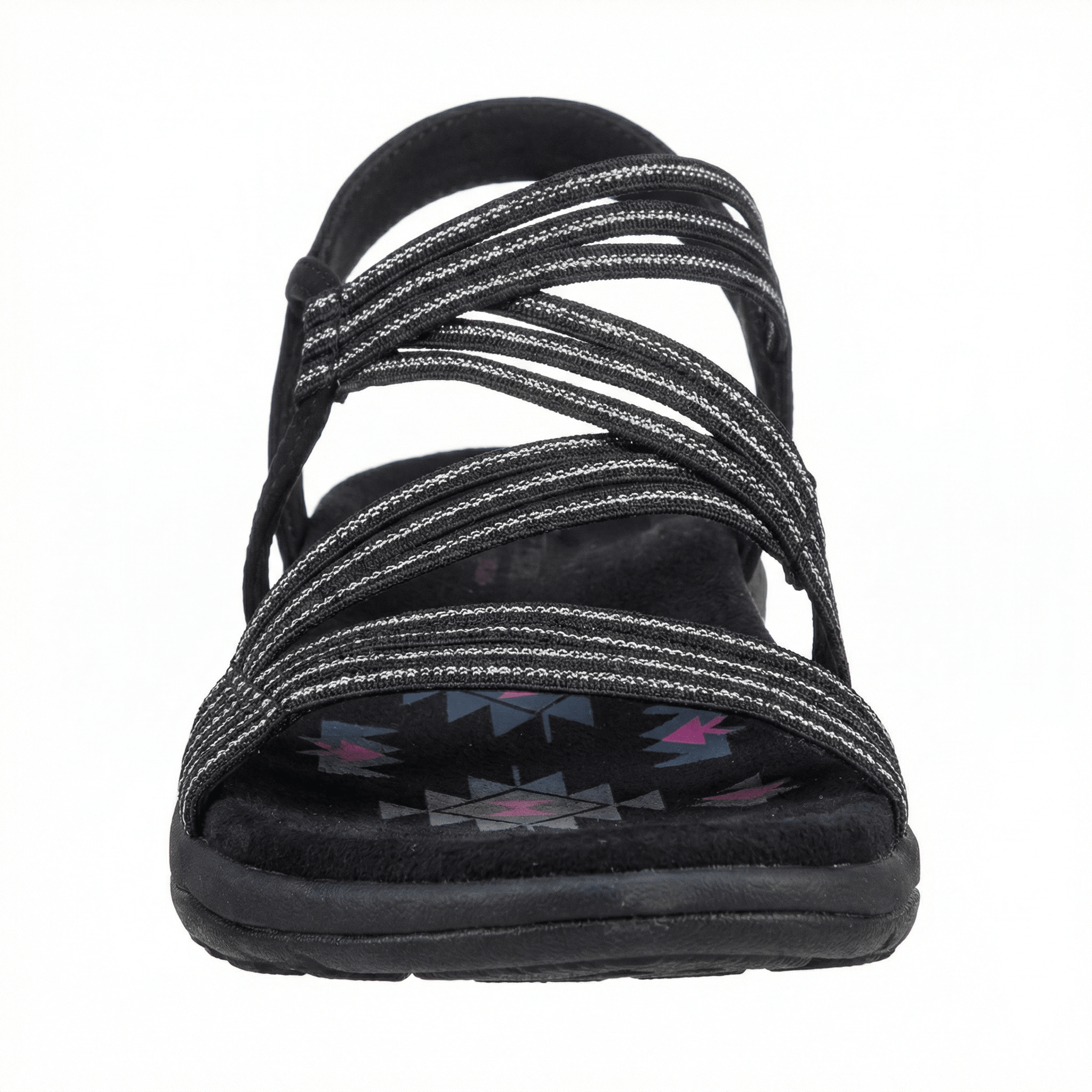 Women's Flat Open Toe Sandals Memory Foam Insole Adjustable Velcro Straps Faux Leather Upper - Mateo & Eliana