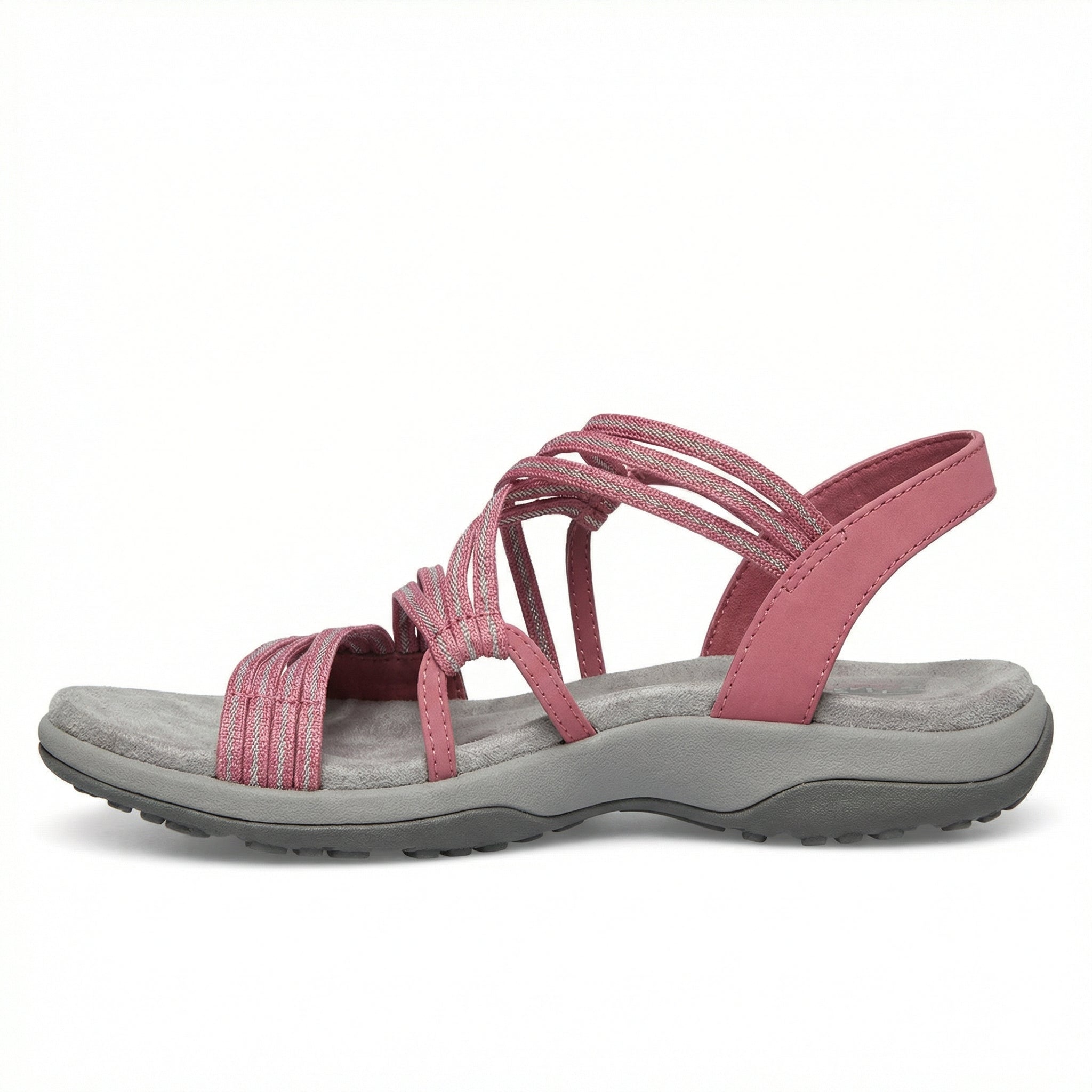 Women's Flat Open Toe Sandals Memory Foam Insole Adjustable Velcro Straps Faux Leather Upper - Mateo & Eliana