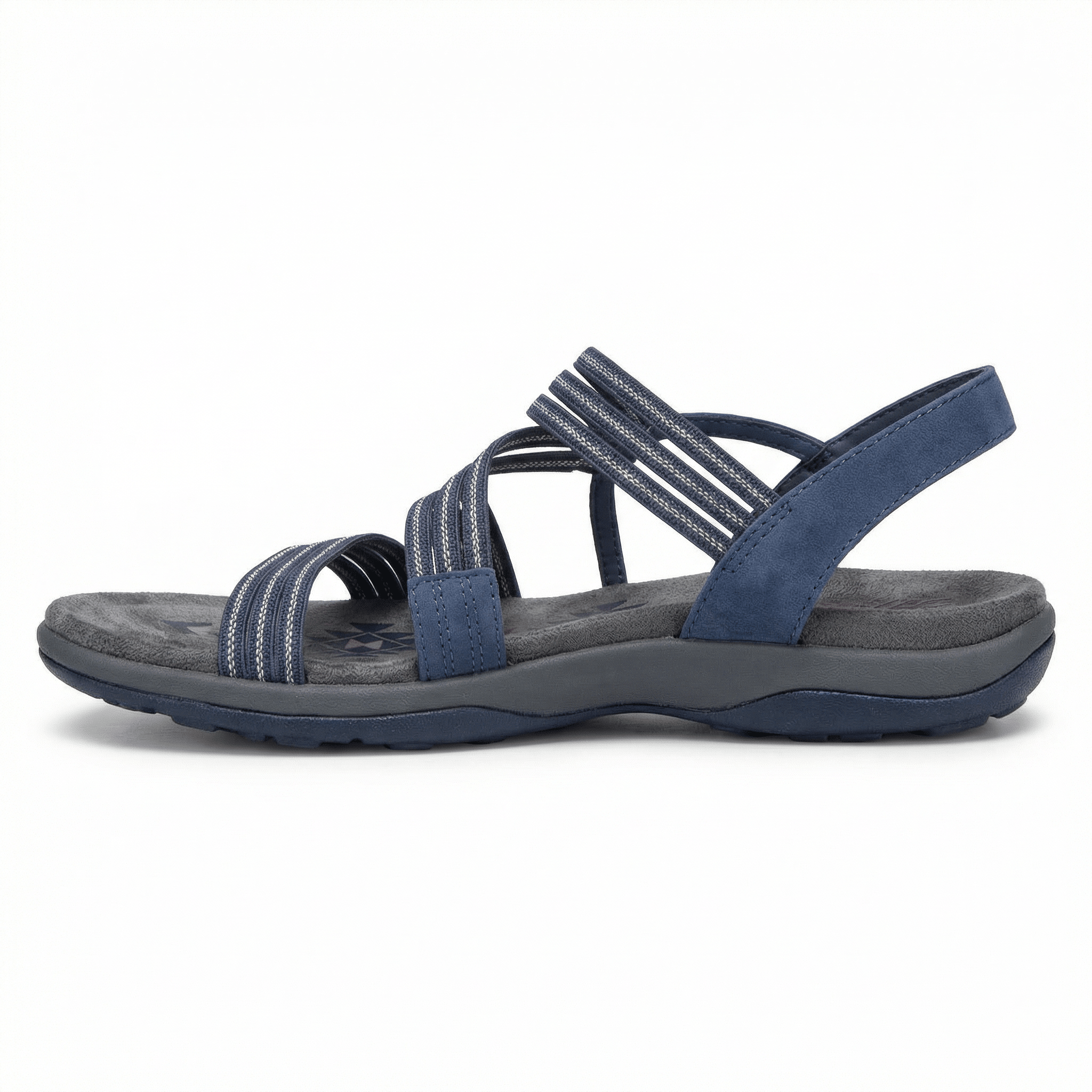 Women's Flat Open Toe Sandals Memory Foam Insole Adjustable Velcro Straps Faux Leather Upper - Mateo & Eliana