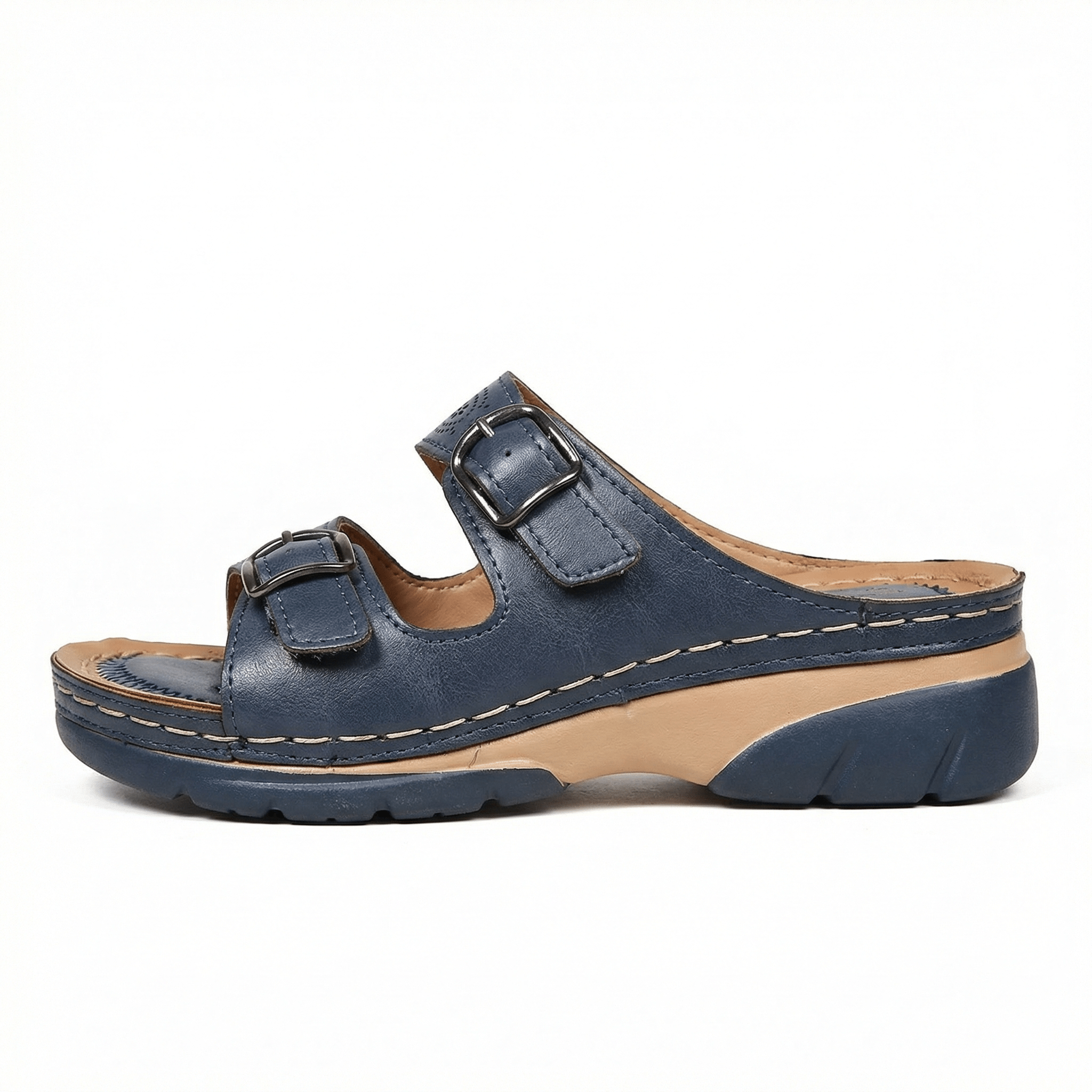 Women's Leather Sandals, Ergonomic Footbed, Arch Support, Adjustable Strap, Non-Slip Sole - Mateo & Eliana
