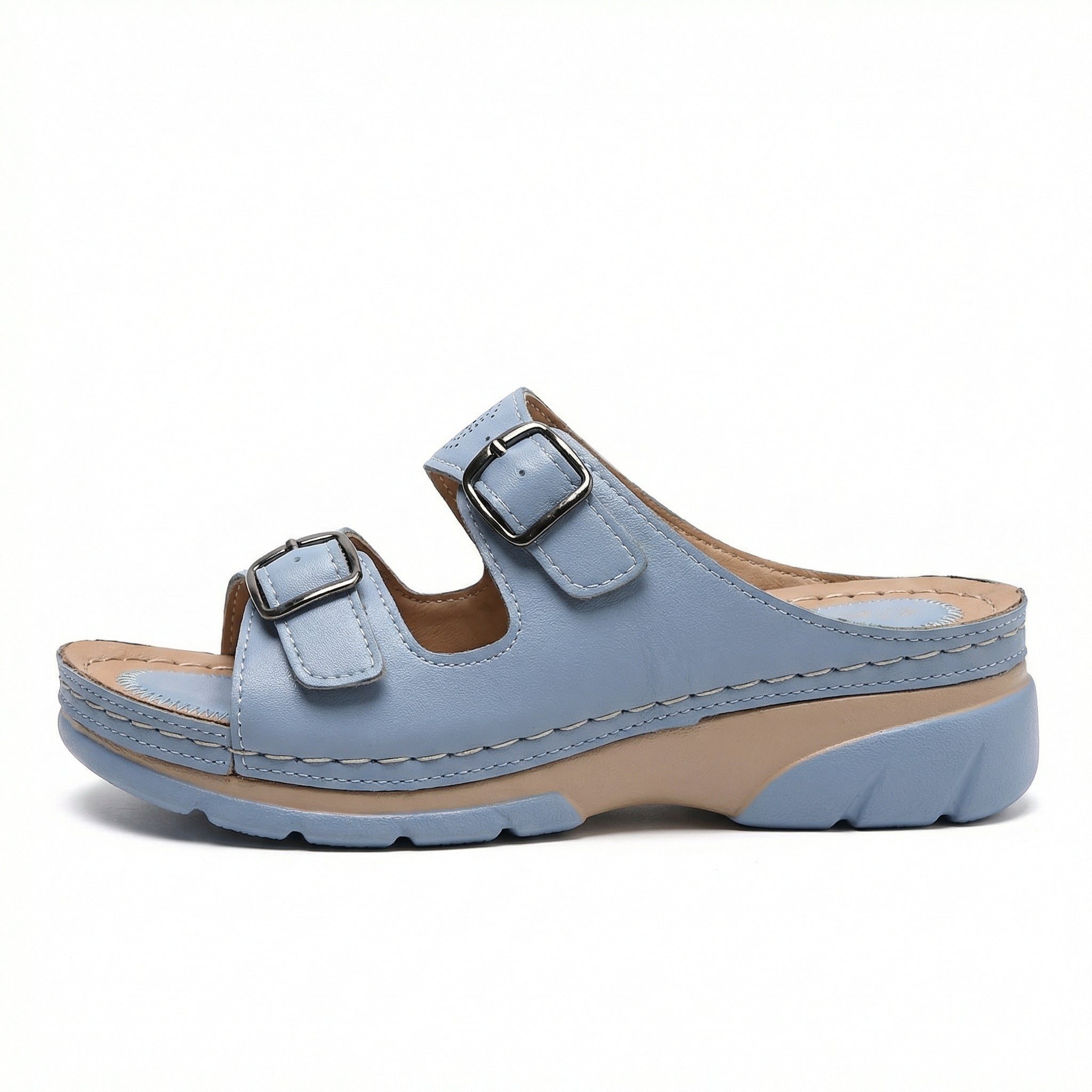 Women's Leather Sandals, Ergonomic Footbed, Arch Support, Adjustable Strap, Non-Slip Sole - Mateo & Eliana