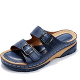 Women's Leather Sandals, Ergonomic Footbed, Arch Support, Adjustable Strap, Non-Slip Sole - Mateo & Eliana