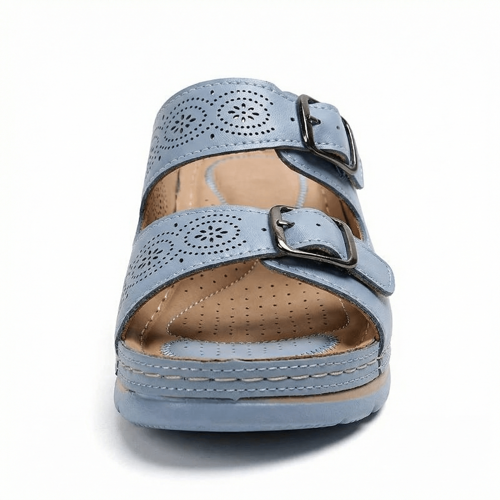 Women's Leather Sandals, Ergonomic Footbed, Arch Support, Adjustable Strap, Non-Slip Sole - Mateo & Eliana