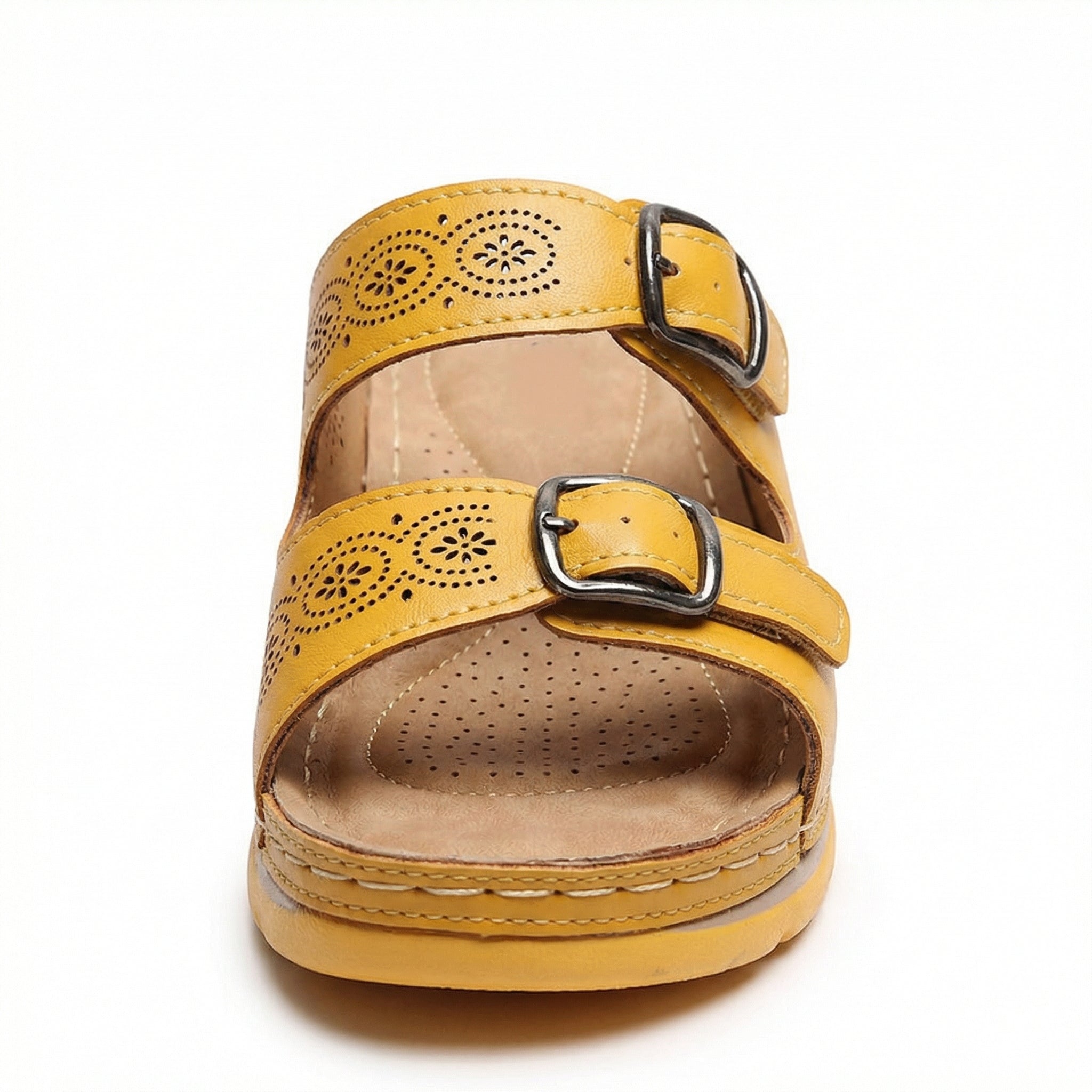 Women's Leather Sandals, Ergonomic Footbed, Arch Support, Adjustable Strap, Non-Slip Sole - Mateo & Eliana