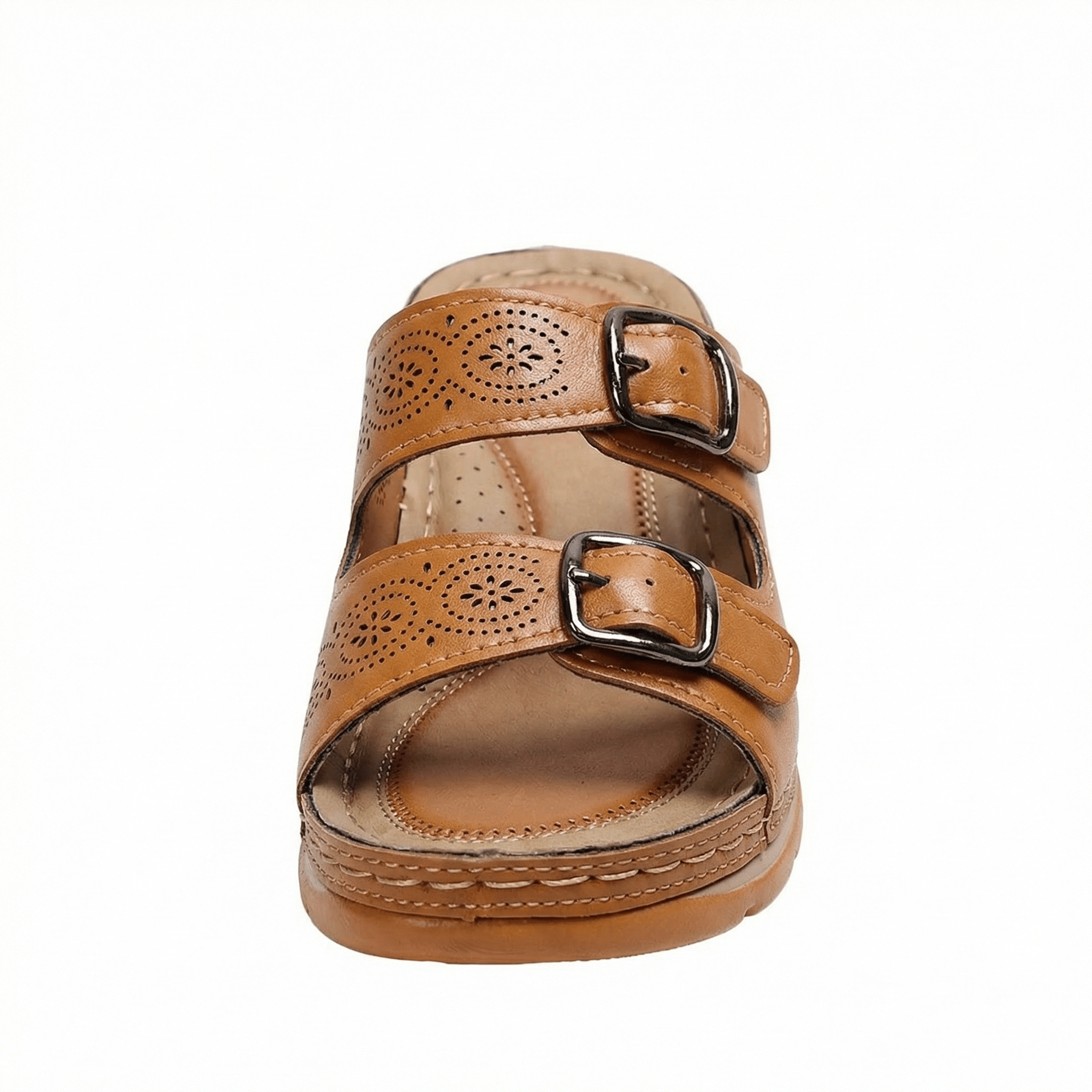 Women's Leather Sandals, Ergonomic Footbed, Arch Support, Adjustable Strap, Non-Slip Sole - Mateo & Eliana