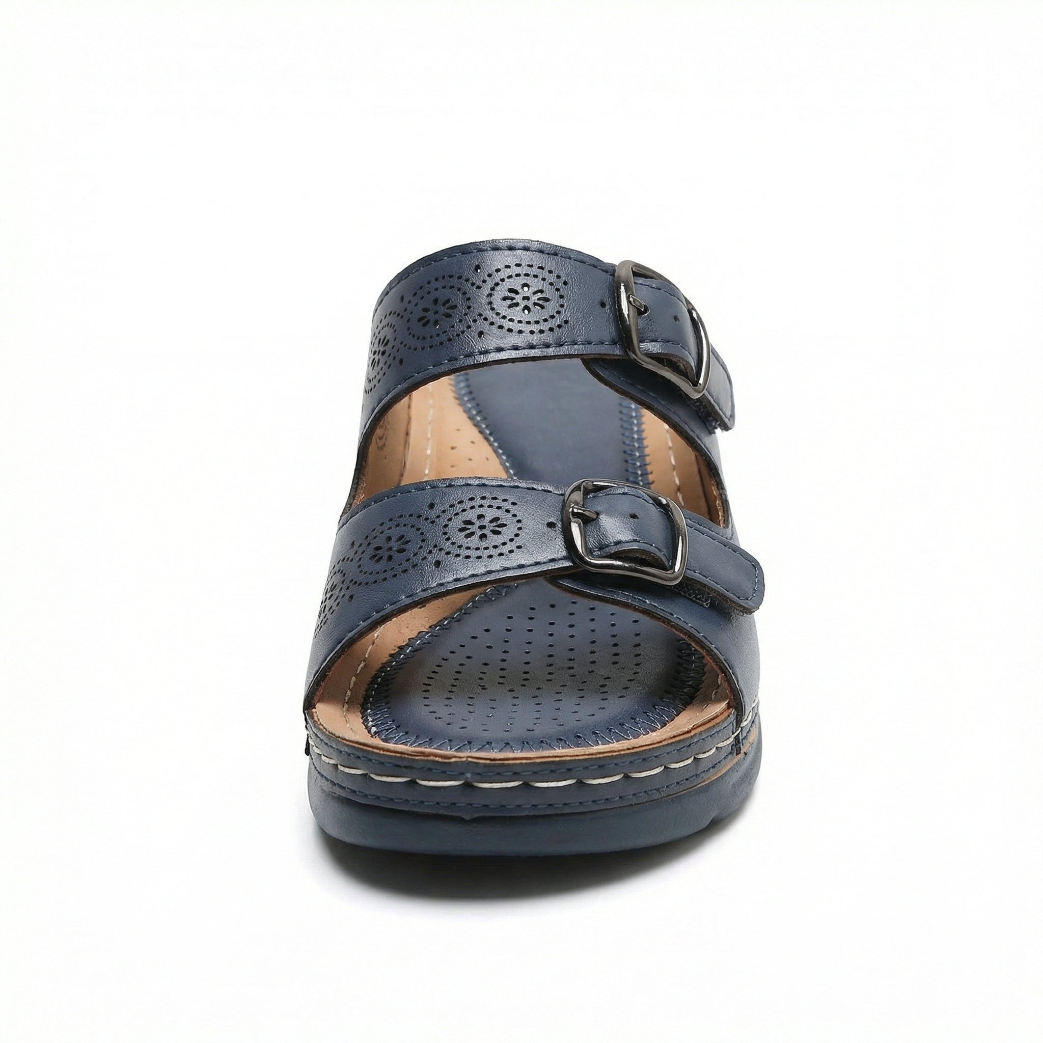 Women's Leather Sandals, Ergonomic Footbed, Arch Support, Adjustable Strap, Non-Slip Sole - Mateo & Eliana