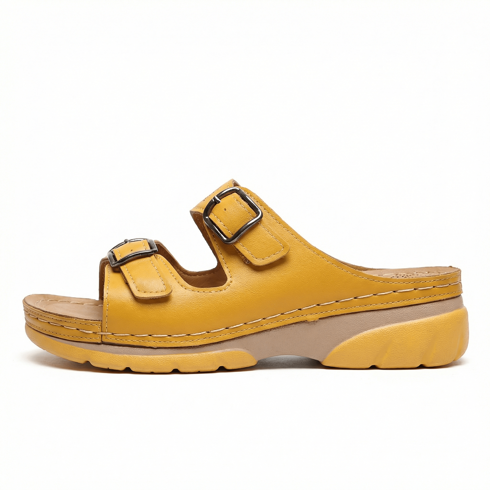 Women's Leather Sandals, Ergonomic Footbed, Arch Support, Adjustable Strap, Non-Slip Sole - Mateo & Eliana