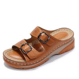 Women's Leather Sandals, Ergonomic Footbed, Arch Support, Adjustable Strap, Non-Slip Sole - Mateo & Eliana