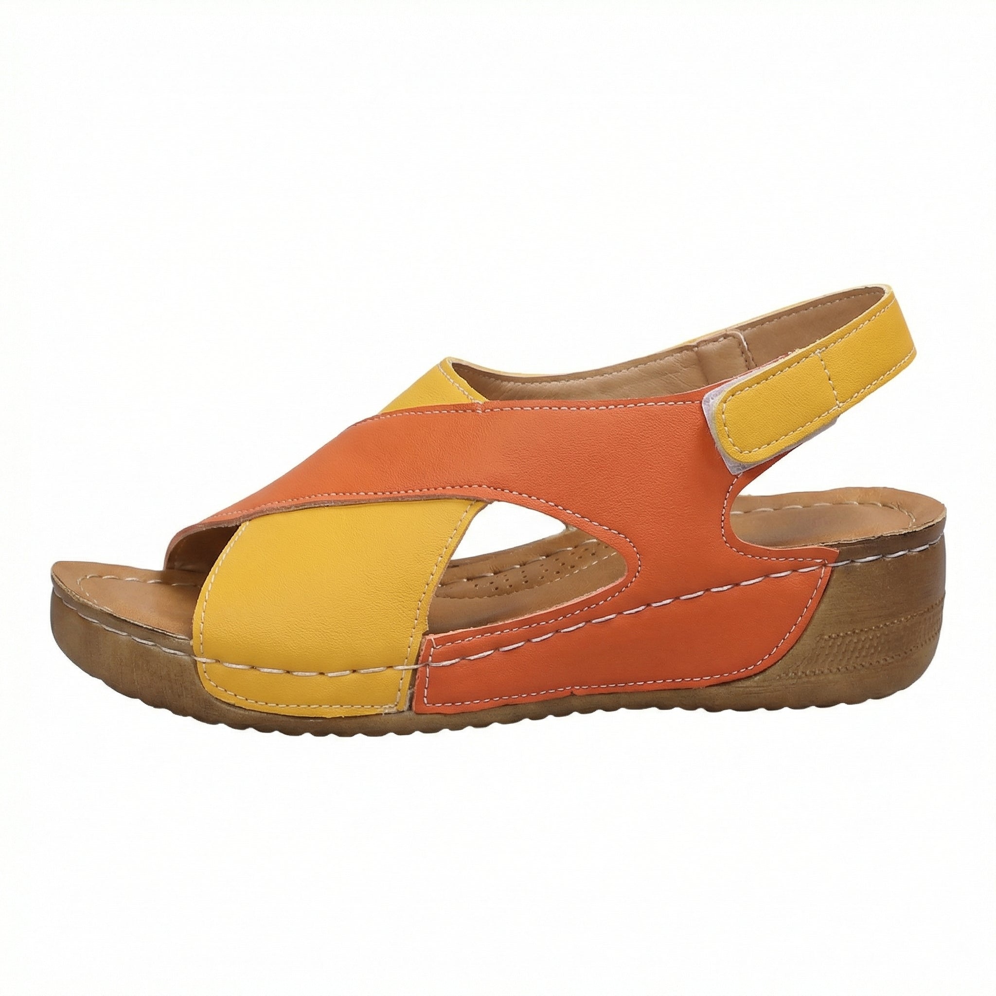 Women's Leather Sandals with Cushioned Sole, Adjustable Straps, Lightweight Casual Fit - Mateo & Eliana