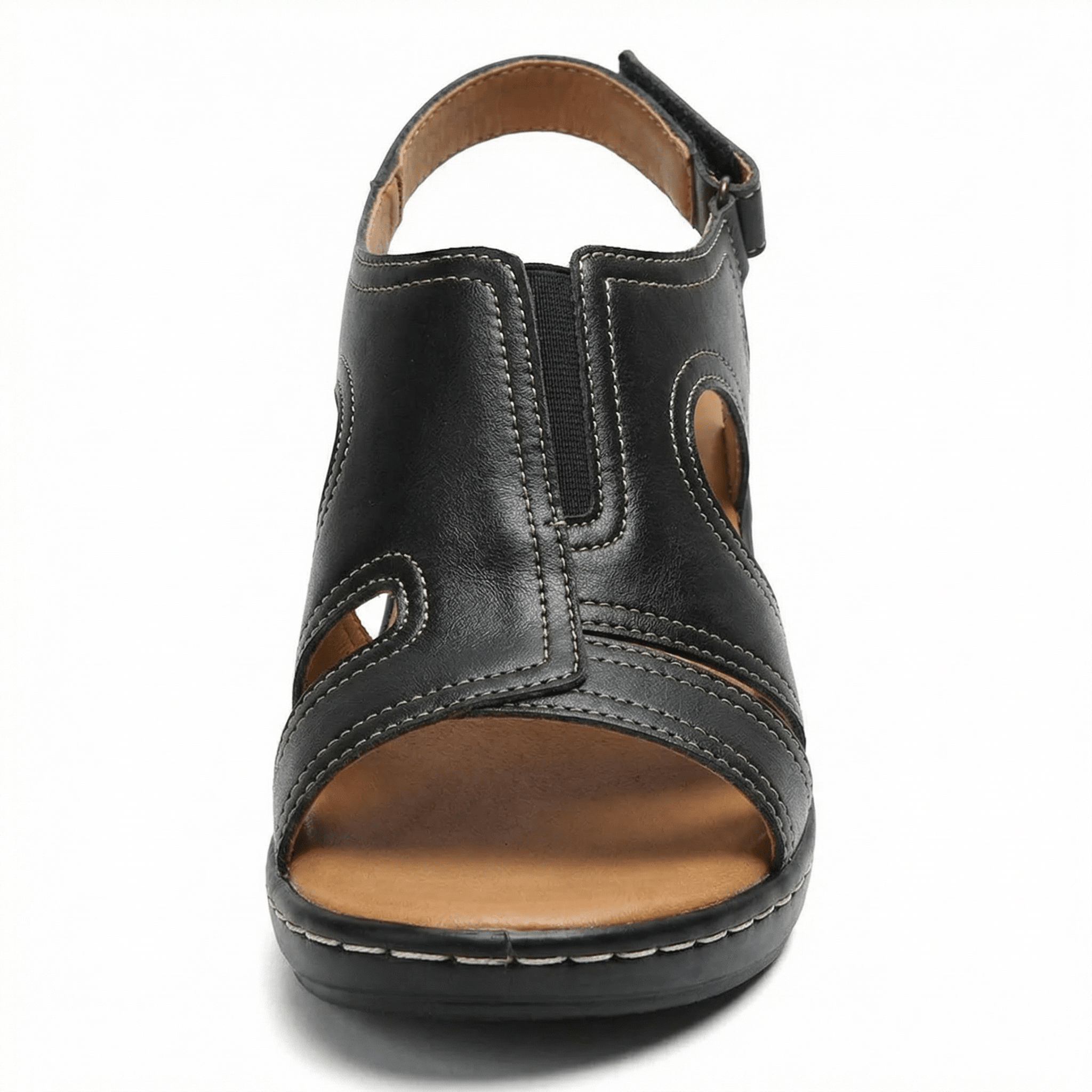 Women's Open Toe Low Heel Sandals With Arch Support Cushioned Footbed Hook-and-Loop Strap - Mateo & Eliana